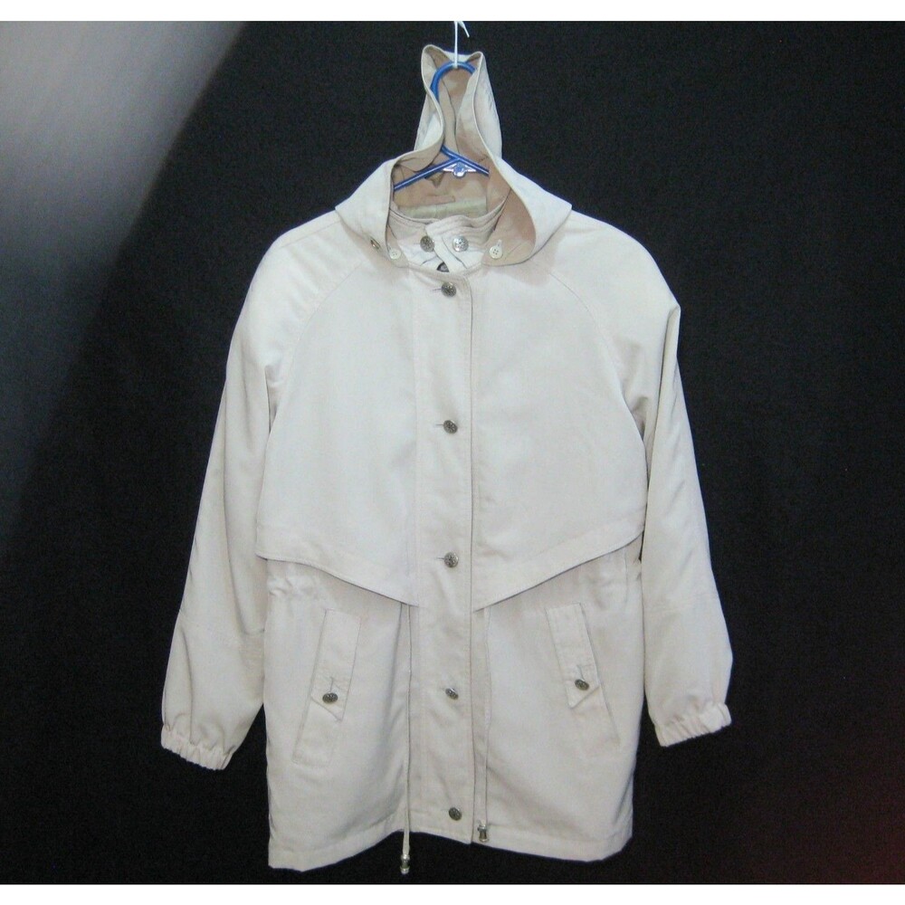 CHARLES KLEIN Women's (Size 8) Ivory White Button Front Rain Coat Hooded Jacket
